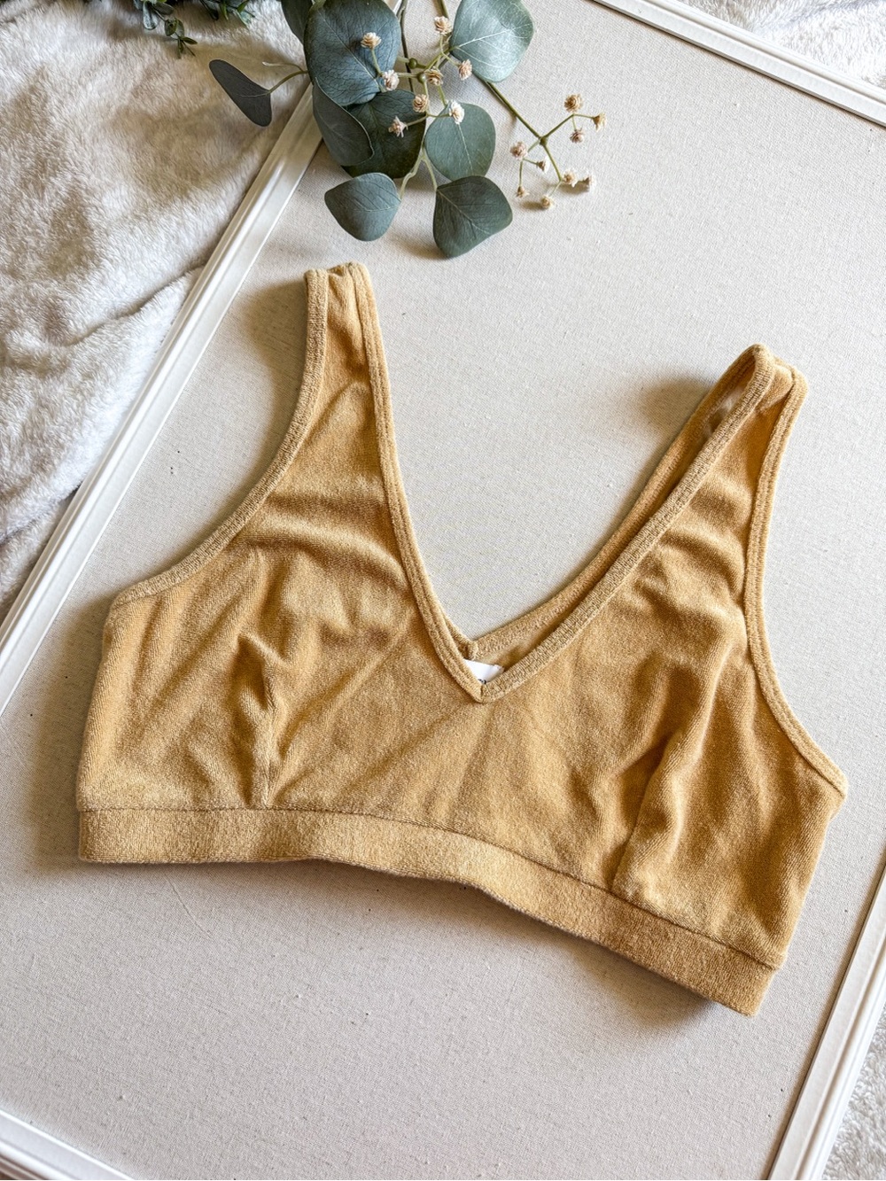 The Drop Terry Cloth Bralette Top Yellow Cropped V Neck Lounge Swim Size M